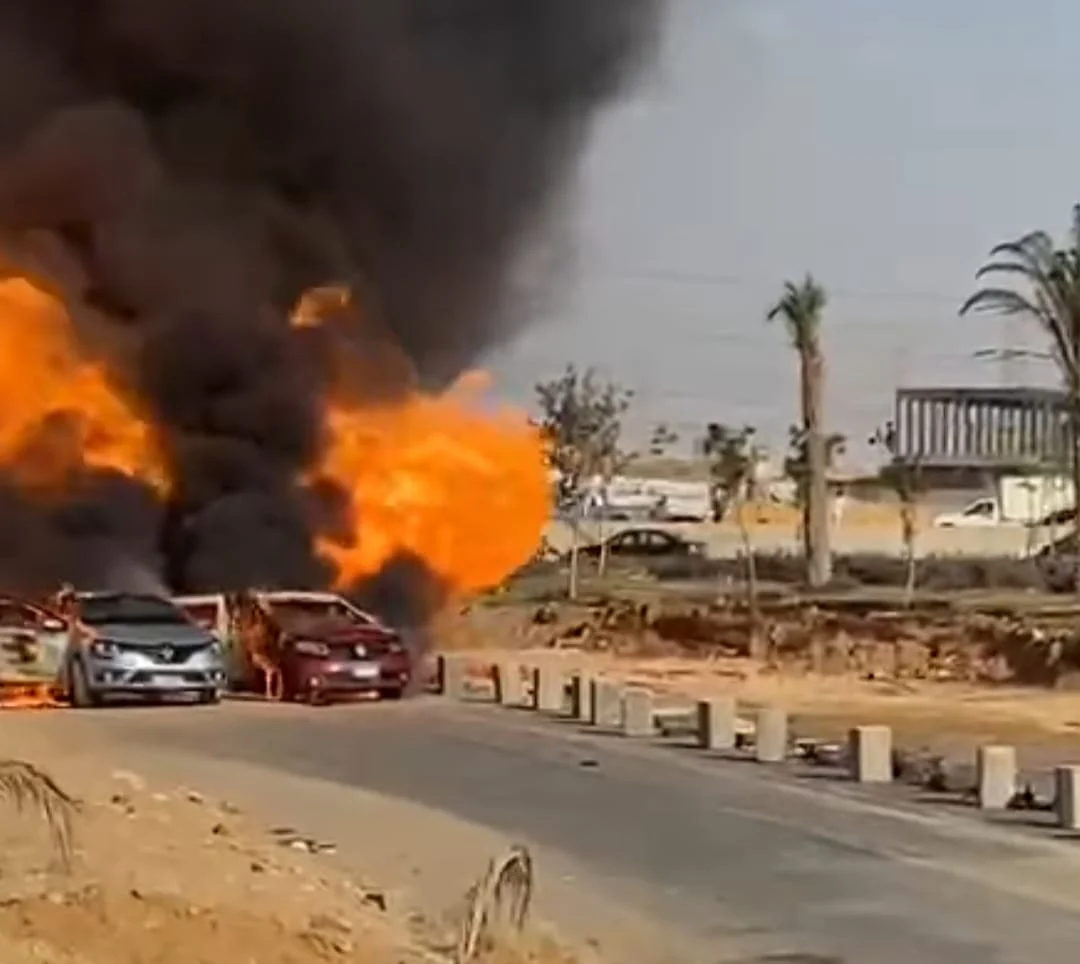 حريق خط الغاز بطريق الواحات في 6 أكتوبر